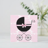 Zwarte Roze Damast Baby Shower Uitnodigingen (Staand voorkant)