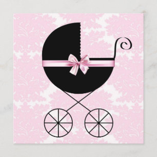 Zwarte Roze Damast Baby Shower Uitnodigingen