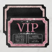 Zwarte & Roze Diamanten VIP Ticket Kaart (Voorkant / Achterkant)