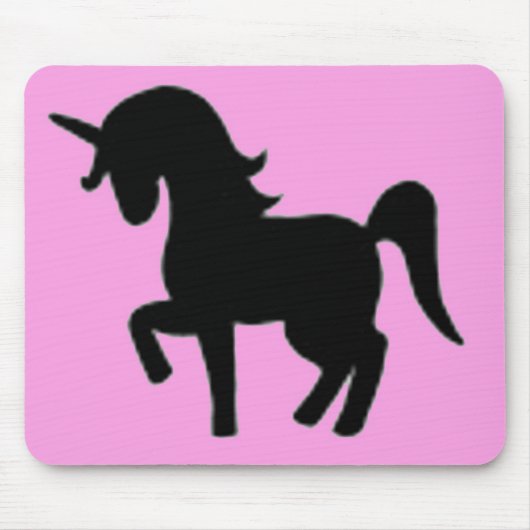 Zwarte roze eenhoornsilhouet muismat (Voorkant)