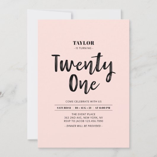 Zwarte & Roze Eenvoudige 21e verjaardag Kaart (Voorkant)