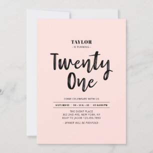 Zwarte & Roze Eenvoudige 21e verjaardag Kaart