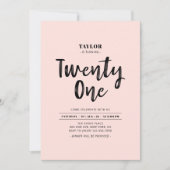 Zwarte & Roze Eenvoudige 21e Verjaardagsfeestje Kaart (Voorkant)