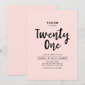 Zwarte & Roze Eenvoudige 21e Verjaardagsfeestje Kaart (Voorkant / Achterkant)