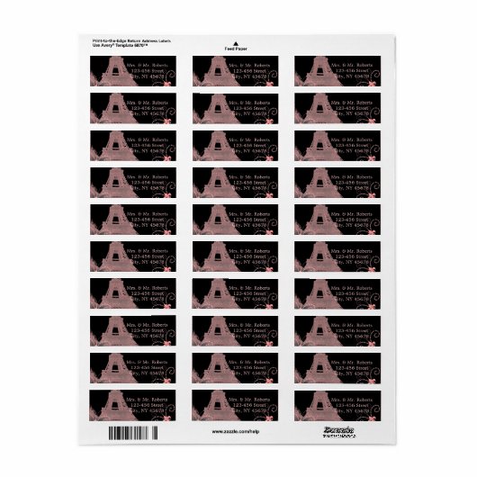 zwarte roze eiffeltoren parijs bruiloft etiket (Full Sheet)