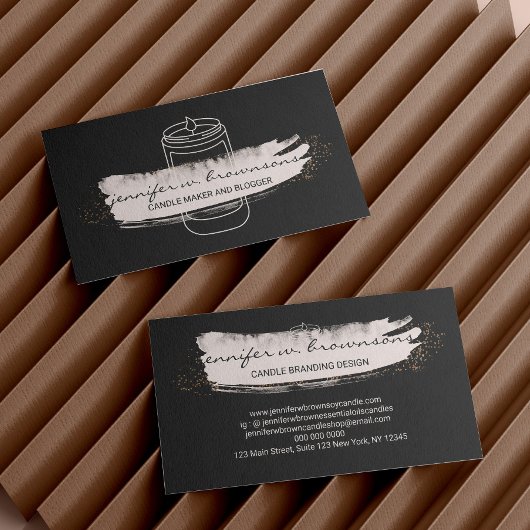 Zwarte roze elegante sojakandel visitekaartje