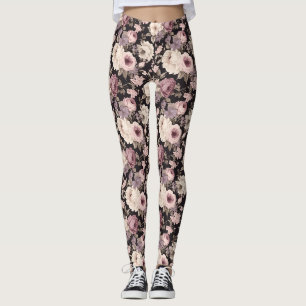 Zwarte roze en beige florale Leggings
