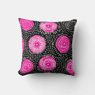 Zwarte roze en witte doodle burst kussen