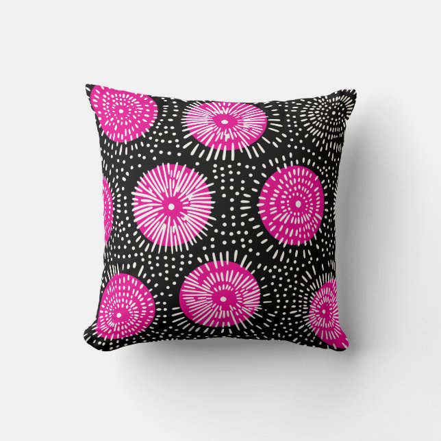 Zwarte roze en witte doodle burst kussen (Voorkant)