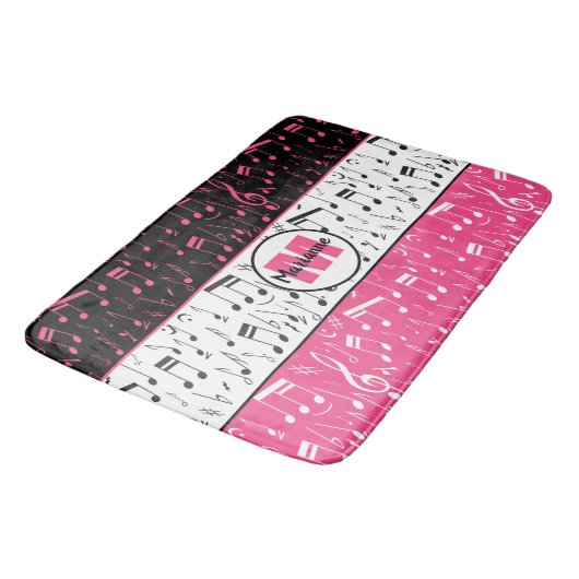 Zwarte roze en witte muzieknoten badmat (Gekanteld)