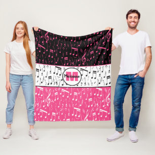 Zwarte roze en witte muzieknoten deken