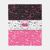 Zwarte roze en witte muzieknoten deken (Voorkant)