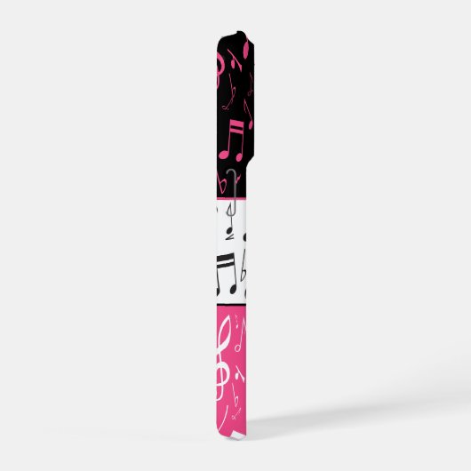 Zwarte roze en witte muzieknoten iPhone hoesje (Rechterkant)