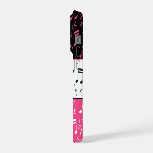 Zwarte roze en witte muzieknoten iPhone hoesje (Linkerkant)