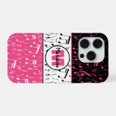 Zwarte roze en witte muzieknoten iPhone hoesje (Achterkant horizontaal)