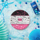 Zwarte roze en witte muzieknoten papieren bordje (Feest)