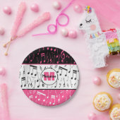 Zwarte roze en witte muzieknoten papieren bordje (Feest)