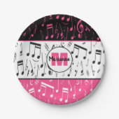 Zwarte roze en witte muzieknoten papieren bordje (Voorkant)