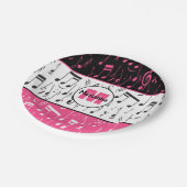 Zwarte roze en witte muzieknoten papieren bordje (Gekanteld)