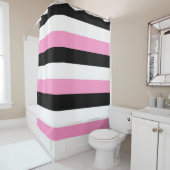 Zwarte, roze en witte strepen douchegordijn (In situ)