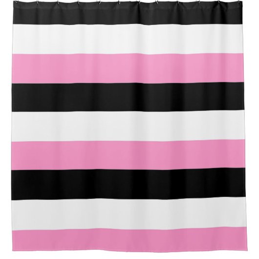 Zwarte, roze en witte strepen douchegordijn (Voorkant)