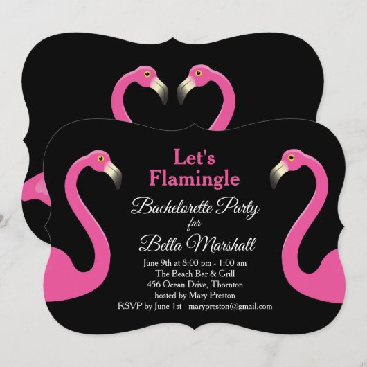 Zwarte & Roze Flamingo Bachelorette Party Kaart (Voorkant / Achterkant)