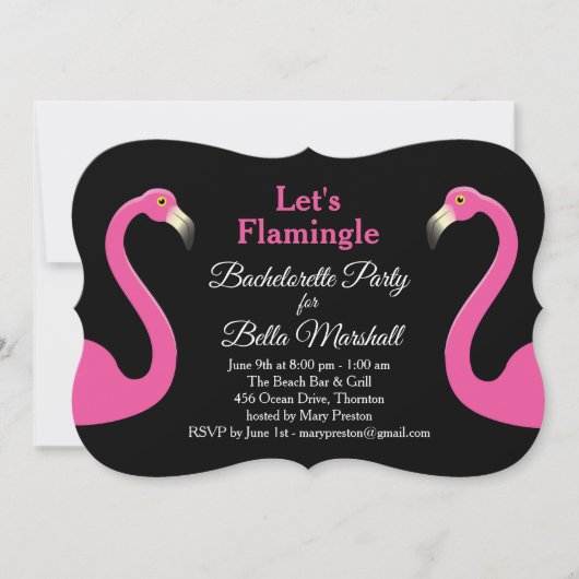 Zwarte & Roze Flamingo Bachelorette Party Kaart (Voorkant)