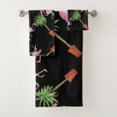 Zwarte roze flamingo Flamingos Palm Tree Bath Bad Handdoek (Insitu)