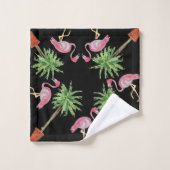Zwarte roze flamingo Flamingos Palm Tree Bath Bad Handdoek (Wasdoekje)