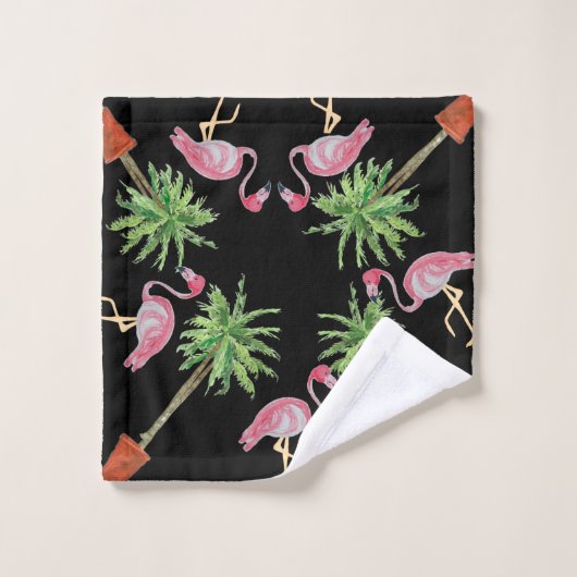 Zwarte roze flamingo Flamingos Palm Tree Bath Bad Handdoek (Wasdoekje)