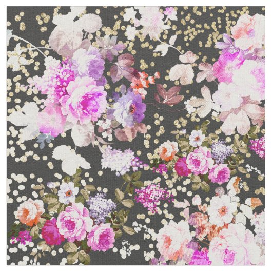  zwarte roze florale goudconfetti stof (Close Up)