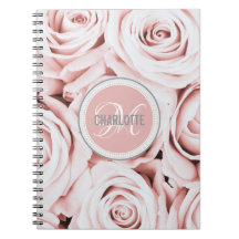  zwarte roze florale monogrammen naam notitieboek