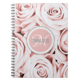 zwarte roze florale monogrammen naam notitieboek