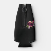 Zwarte roze floralen goudgeometrische naam flesjeskoeler (Achterkant)