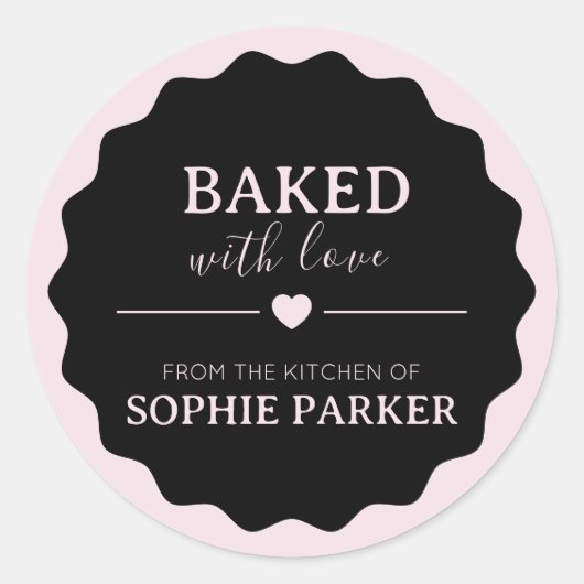 Zwarte Roze Gebakken Met Liefde Schelp Sticker (Voorkant)
