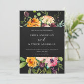 Zwarte roze gele Floral sparen de Datum Uitnodigin Bedankkaart (Staand voorkant)