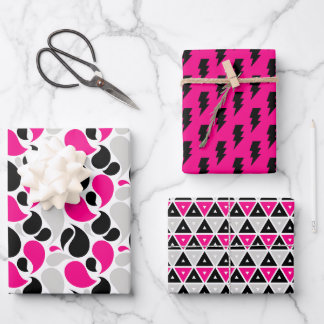 Zwarte Roze Geometrie Flash Vorm Inpakpapier Vel