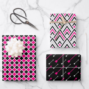 Zwarte Roze Geometrie Pijl Diamant Inpakpapier Vel