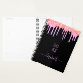 Zwarte roze glitter druppelnaam planner (Display)