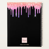 Zwarte roze glitter druppelnaam planner (Achterkant)