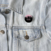 Zwarte roze glitter druppelt aangepaste monogram n ronde button 3,2 cm (In situ)
