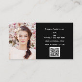 Zwarte roze glitter druppelt foto qr code klantenkaartje (Achterkant)