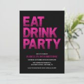 Zwarte Roze Glitter Eten Drinken Feest 50ste Verja Kaart (Staand voorkant)