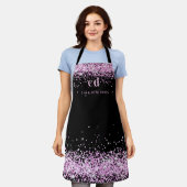Zwarte roze glitter monogram initiaal naam schort (Gedragen)