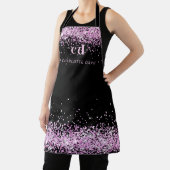 Zwarte roze glitter monogram initiaal naam schort (Insitu)