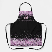 Zwarte roze glitter monogram initiaal naam schort (Voorkant)