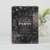 Zwarte & Roze Glitterende Lichtjes Oud en Nieuw Fe Kaart (Staand voorkant)