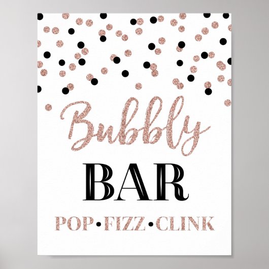 Zwarte Roze Gouden Confetti Bruisende Bar Sign Poster (Voorkant)
