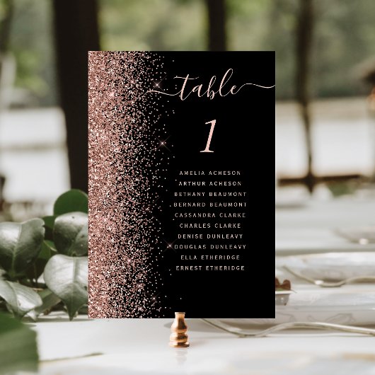 Zwarte Roze Gouden Glitter Bruiloft Kaart