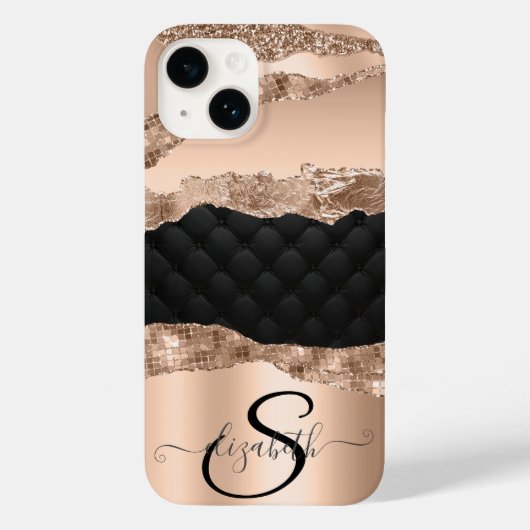 Zwarte Roze Gouden Glitter Lovertjes Case-Mate iPhone Case (Achterkant)